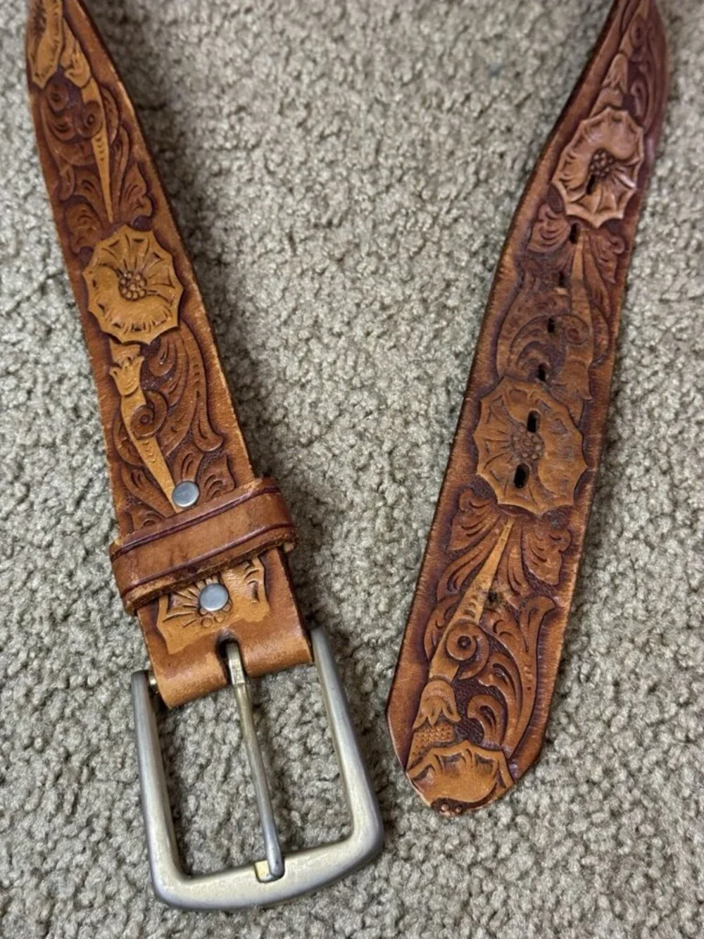 Tooled Leather Handcrafted Belt Mens 40 Rodeo Western Country READ